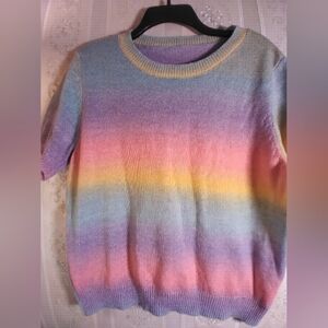 Shein Multicolor Gradient Women's Sweater Short Sleeve Si,e L  Festival Casual